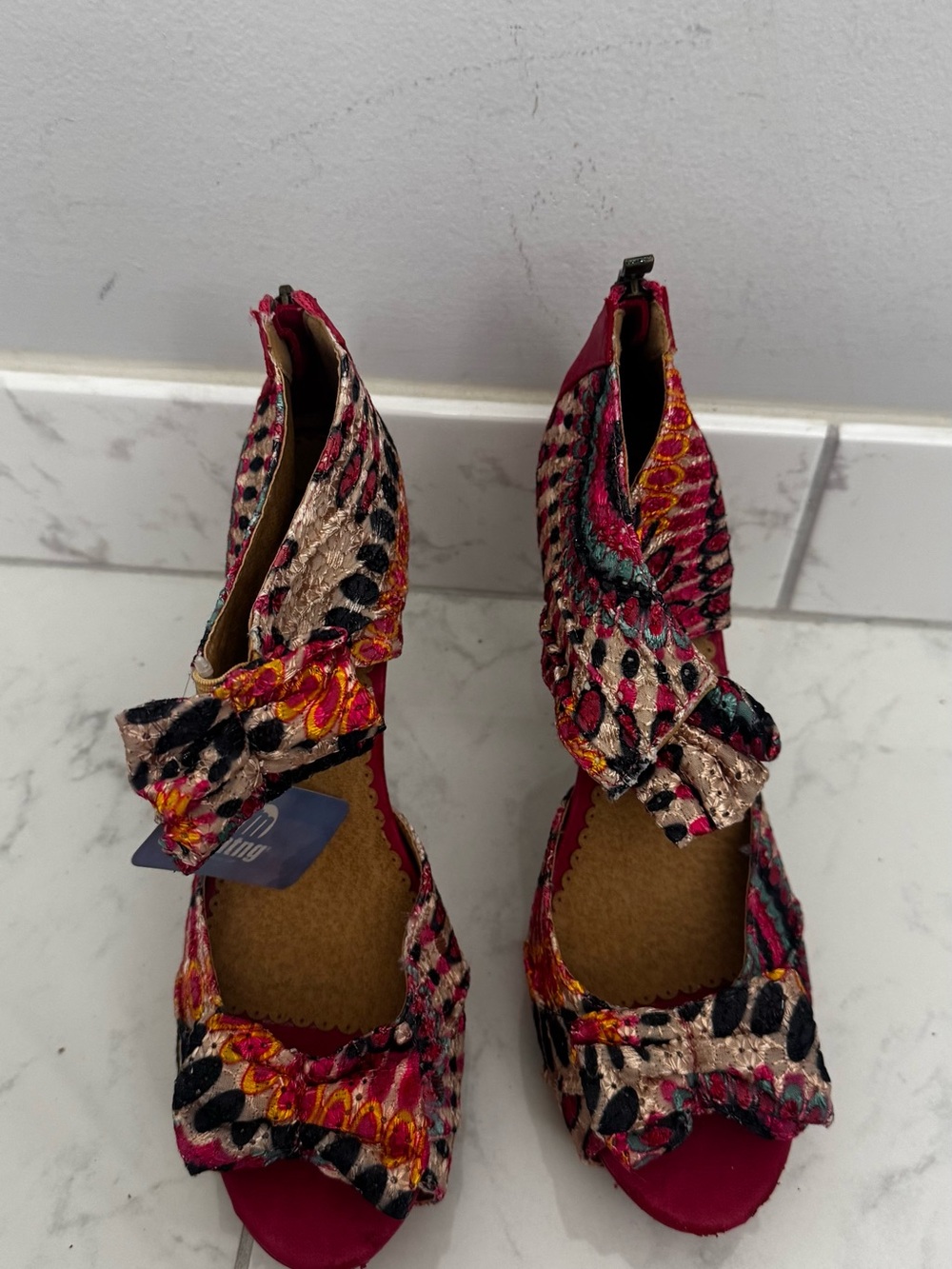 MTNG Pink Multi-Pattern Open-Toe Ankle-Wrap Heels
